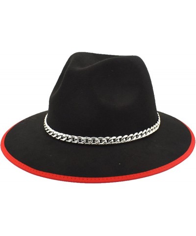 Fashion Autumn Winter Big Brim Hat Flat Top Hat Mens and Womens Chain Woolen Jazz Warm Hat Black $8.94 Fedoras