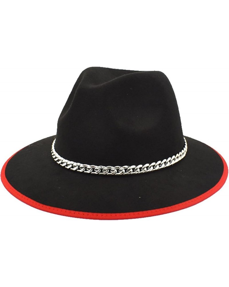 Fashion Autumn Winter Big Brim Hat Flat Top Hat Mens and Womens Chain Woolen Jazz Warm Hat Black $8.94 Fedoras