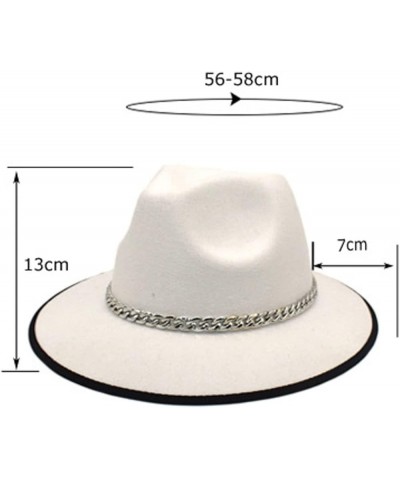 Fashion Autumn Winter Big Brim Hat Flat Top Hat Mens and Womens Chain Woolen Jazz Warm Hat Black $8.94 Fedoras