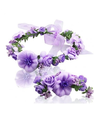 Fairy Flower Crown Garland Headband Wrist Band Wreath for Wedding Costume Party Girl Women Purple $9.77 Headbands