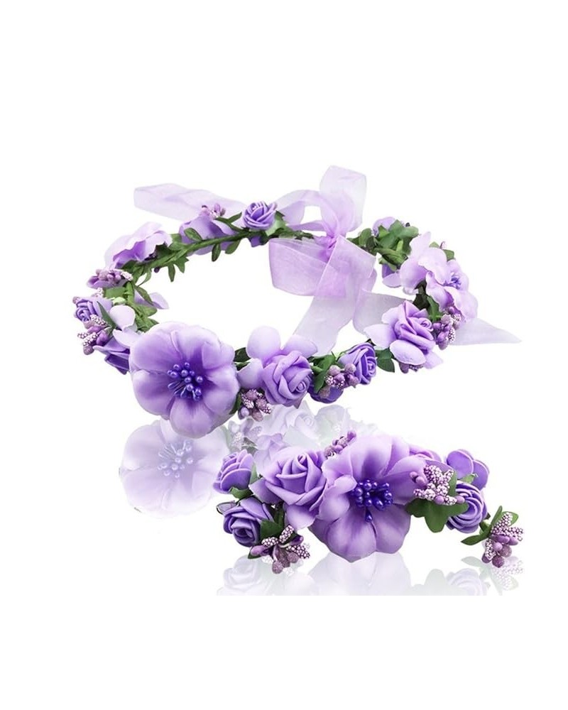 Fairy Flower Crown Garland Headband Wrist Band Wreath for Wedding Costume Party Girl Women Purple $9.77 Headbands