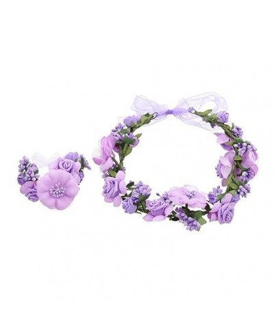 Fairy Flower Crown Garland Headband Wrist Band Wreath for Wedding Costume Party Girl Women Purple $9.77 Headbands