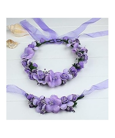 Fairy Flower Crown Garland Headband Wrist Band Wreath for Wedding Costume Party Girl Women Purple $9.77 Headbands