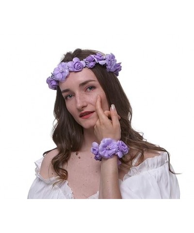 Fairy Flower Crown Garland Headband Wrist Band Wreath for Wedding Costume Party Girl Women Purple $9.77 Headbands