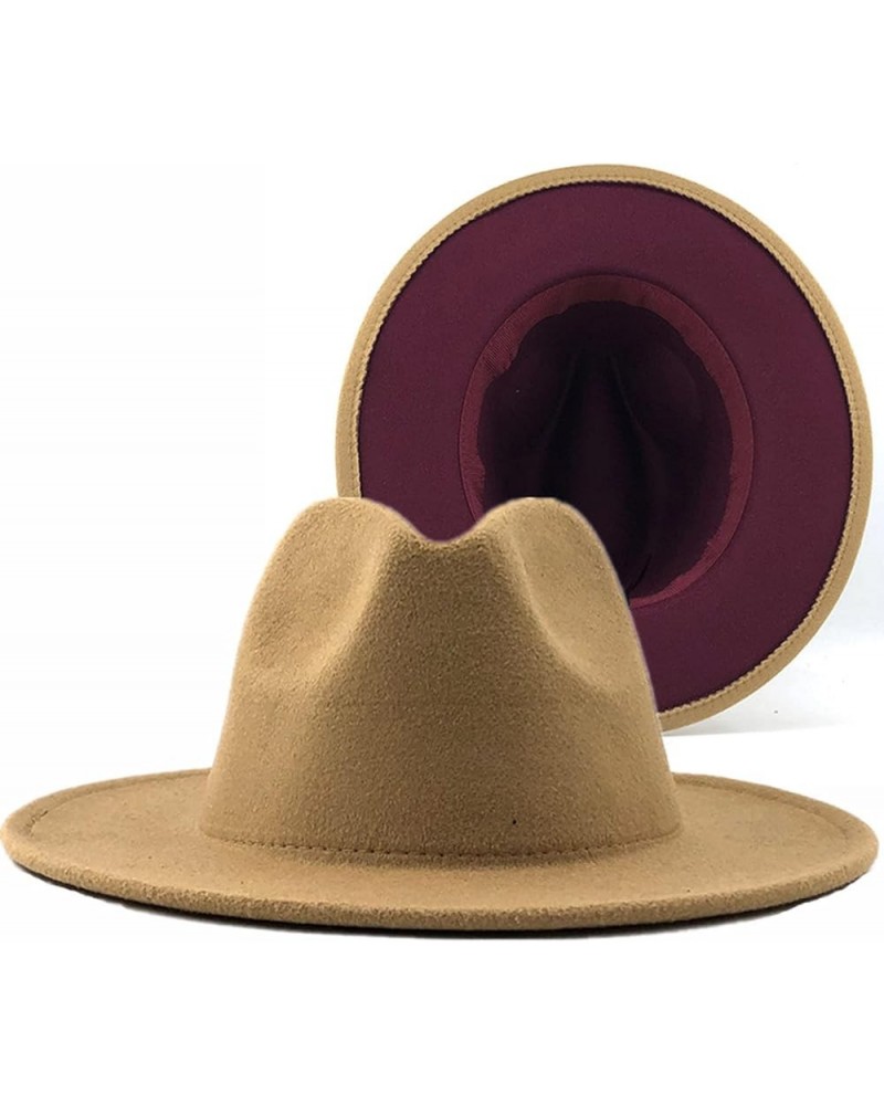 Outer Army Green Inner Red Wool Unisex Felt Jazz Fedora Hats with Thin Belt Buckle Men Women Wide Brim Panama Caps 09 $19.27 ...