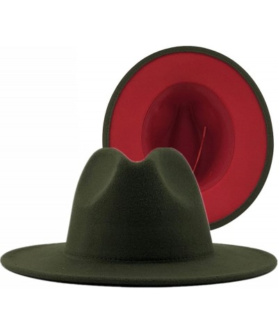 Outer Army Green Inner Red Wool Unisex Felt Jazz Fedora Hats with Thin Belt Buckle Men Women Wide Brim Panama Caps 09 $19.27 ...