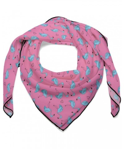 Pink Love Flamingo Elegant Square Scarf Silky Headscarf for Hair Wrapping And Sleeping Neck Scarves for Women $18.14 Scarves