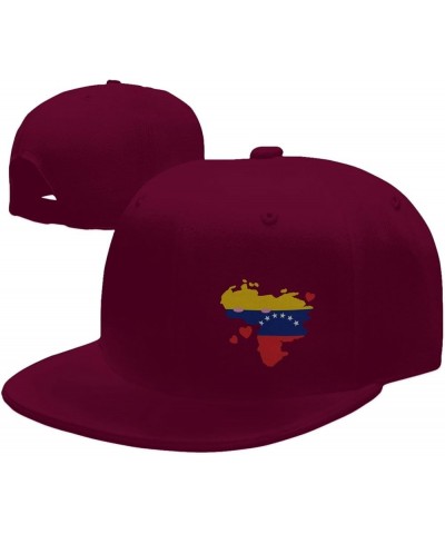 Flag of Venezuela State Hatblack Flat Bill Caps Dad Hat Baseball Cap for Men Women Dark Red $10.80 Baseball Caps