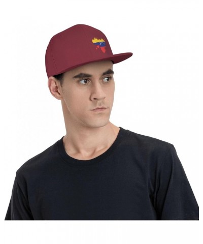 Flag of Venezuela State Hatblack Flat Bill Caps Dad Hat Baseball Cap for Men Women Dark Red $10.80 Baseball Caps