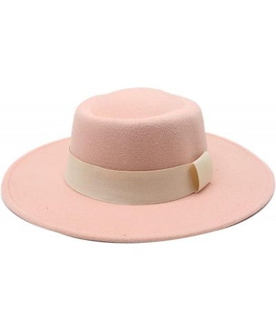 Women Men Fedora Hat Wide Brim Woolen Trilby Hat with Band Panama Hat Ladies Spring Autumn Flat Top Hats Packable Pink 02 $15...