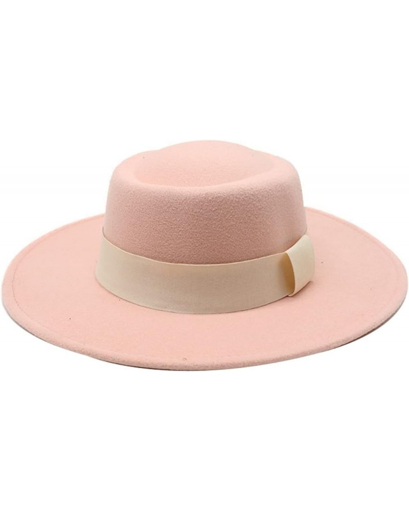 Women Men Fedora Hat Wide Brim Woolen Trilby Hat with Band Panama Hat Ladies Spring Autumn Flat Top Hats Packable Pink 02 $15...