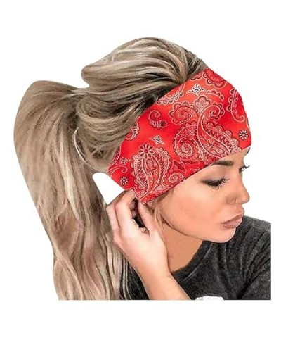 Teen Girls Hair Accessories Bandana Women Headband Head Print Hair Band Elastic Wrap Headband Headband (Grey, One Size) Red 1...