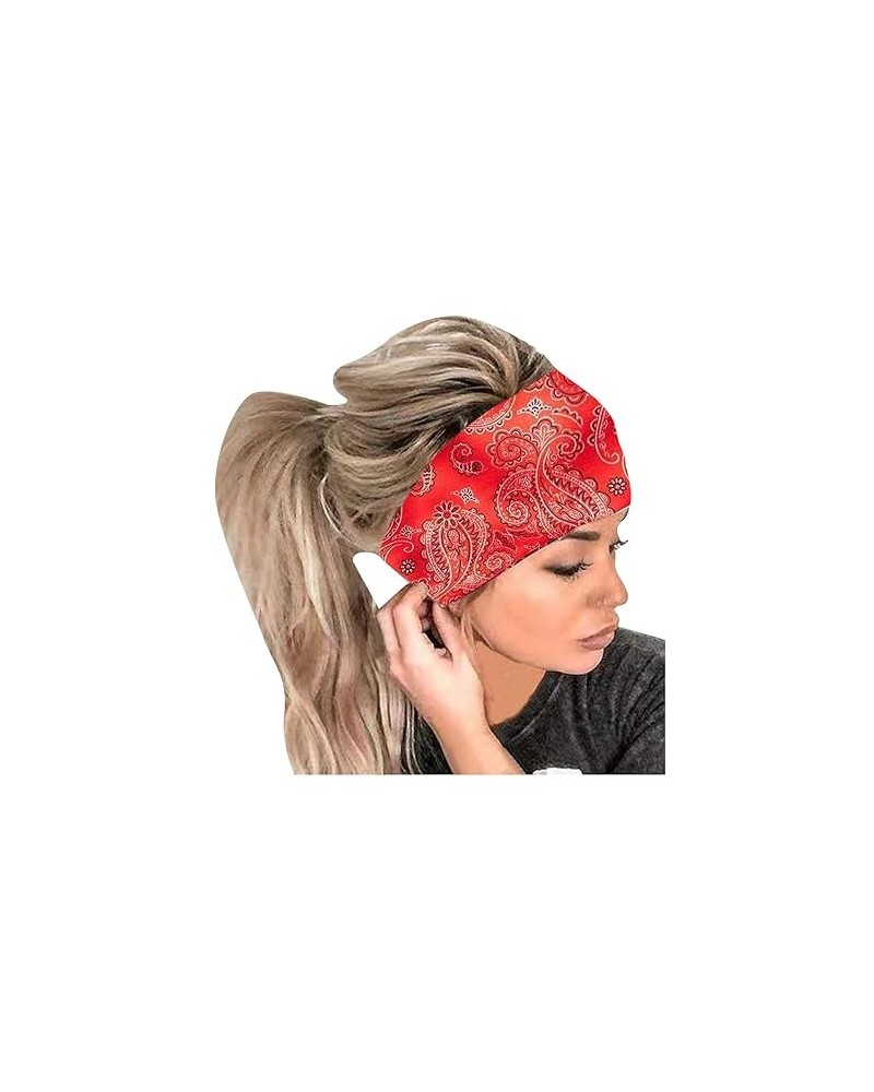 Teen Girls Hair Accessories Bandana Women Headband Head Print Hair Band Elastic Wrap Headband Headband (Grey, One Size) Red 1...