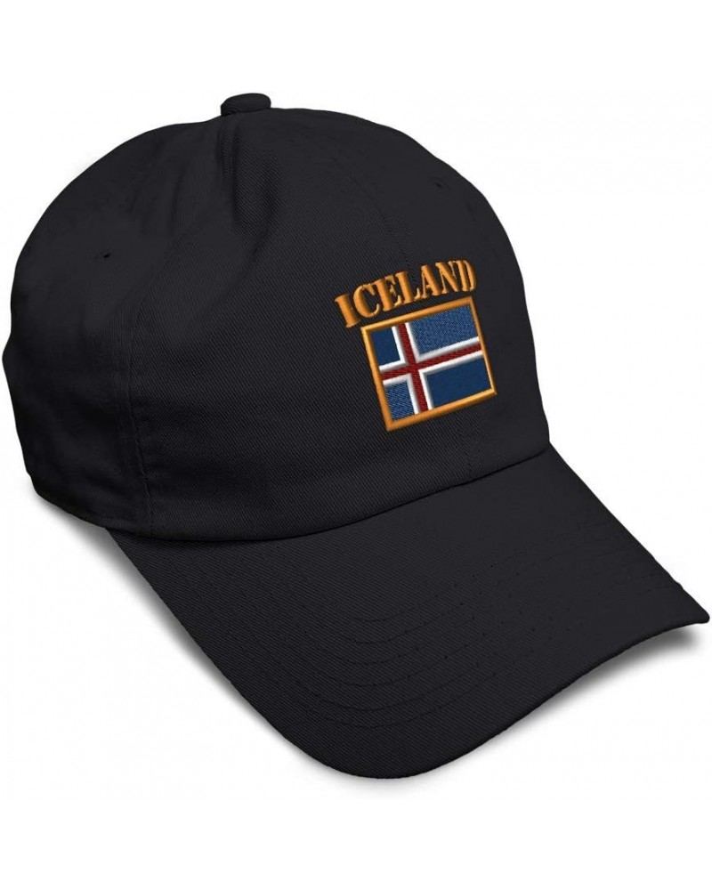 Soft Baseball Cap Iceland Flag Embroidery Flags World Cup Soccer Cotton Embroidered Dad Hats for Men & Women Black Design Onl...