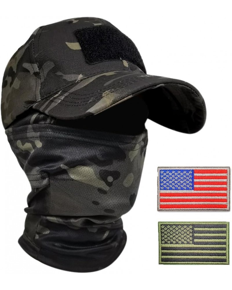 Camo Balaclava Face Mask Baseball Cap with American Flag Patch Neck Gaiter,UV Protector Scarf for Men/Women Black Camo $12.75...