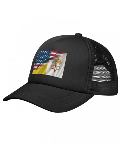 USA American and Vatican City Flags Baseball Cap Adjustable Casual Mesh Hats Duck Tongue Hat for Men Women4 Black $10.32 Base...