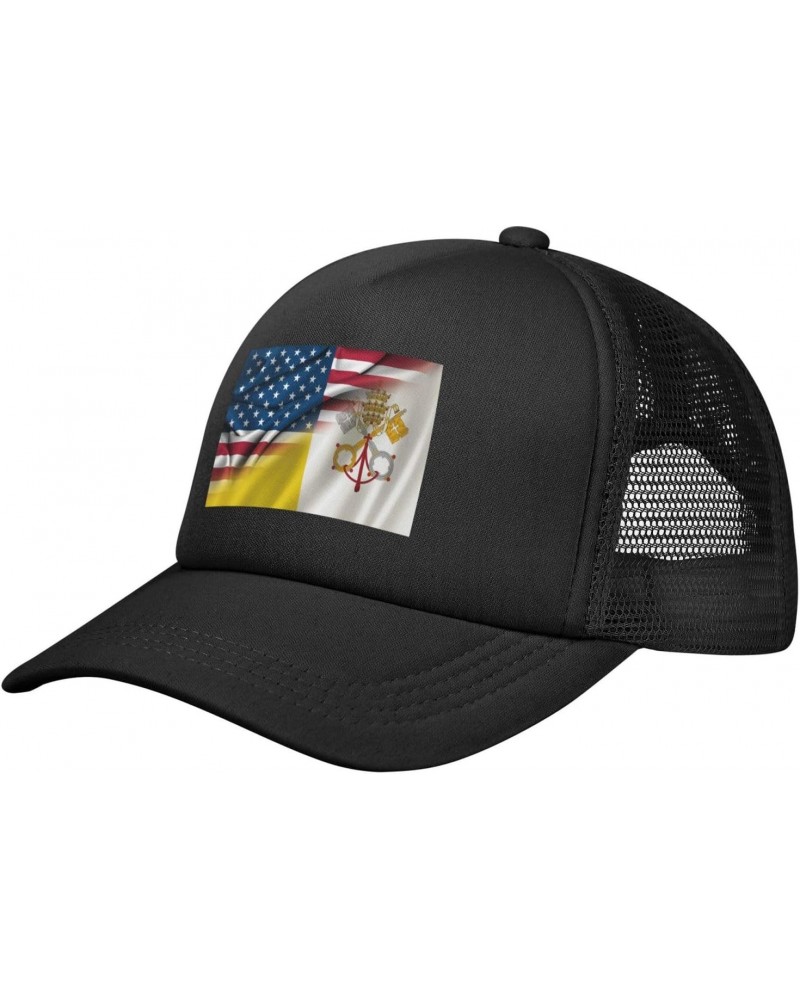 USA American and Vatican City Flags Baseball Cap Adjustable Casual Mesh Hats Duck Tongue Hat for Men Women4 Black $10.32 Base...