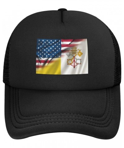 USA American and Vatican City Flags Baseball Cap Adjustable Casual Mesh Hats Duck Tongue Hat for Men Women4 Black $10.32 Base...