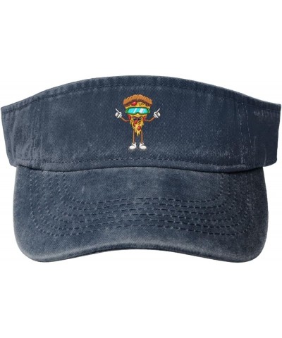 Cool Pizza Sun Visor Hats for Women Men Sun Hat Vintage Golf Hat Adjustable Baseball Cap Navy Blue $11.88 Visors