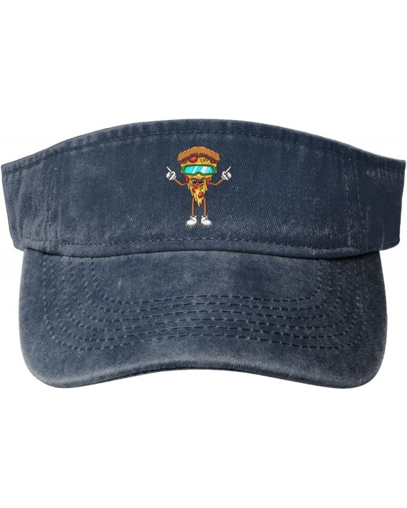 Cool Pizza Sun Visor Hats for Women Men Sun Hat Vintage Golf Hat Adjustable Baseball Cap Navy Blue $11.88 Visors