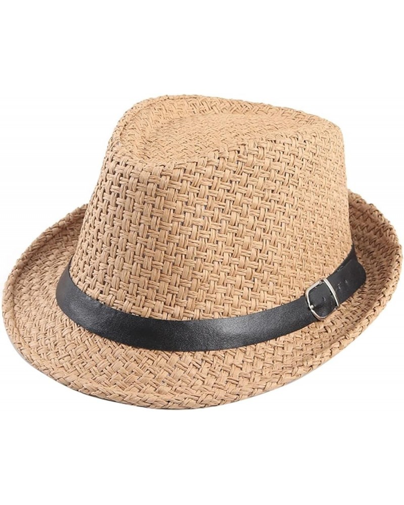 Straw Fedora Sun Hat for Women Men Foldable & Packable Panama Style Summer Beach Hat Solid Ribbon Fedora Hat Khaki $7.46 Sun ...