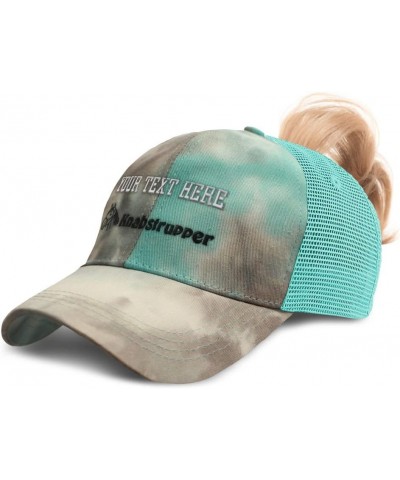 Womens Ponytail Cap Knabstrupper Horses Pony Cotton Equestrian Distressed Trucker Hat Tie Dye Aqua Personalized Text Here $15...