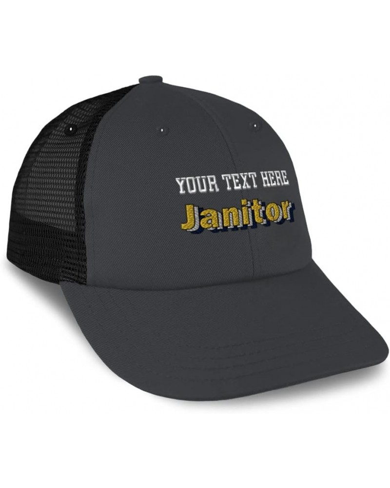 Custom Custom Trucker Hat Baseball Cap Janitor Clean Cotton Task Dad Hats for Men & Women Dark Grey Black Personalized Text H...