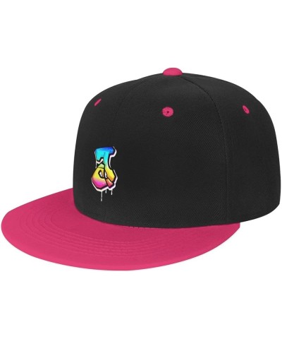 Color Letter J Baseball Cap for Men Women Snapback Hat Adjustable Flat Bill Hats Pink $11.87 Baseball Caps