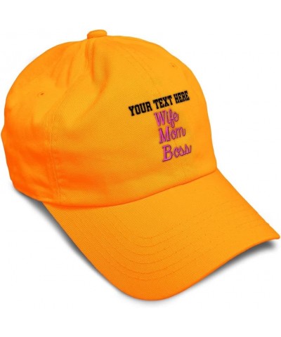 Custom Soft Baseball Cap Wife Mom Boss Embroidery Mom Boss Twill Cotton Dad Hats for Men & Women Orange Personalized Text Her...