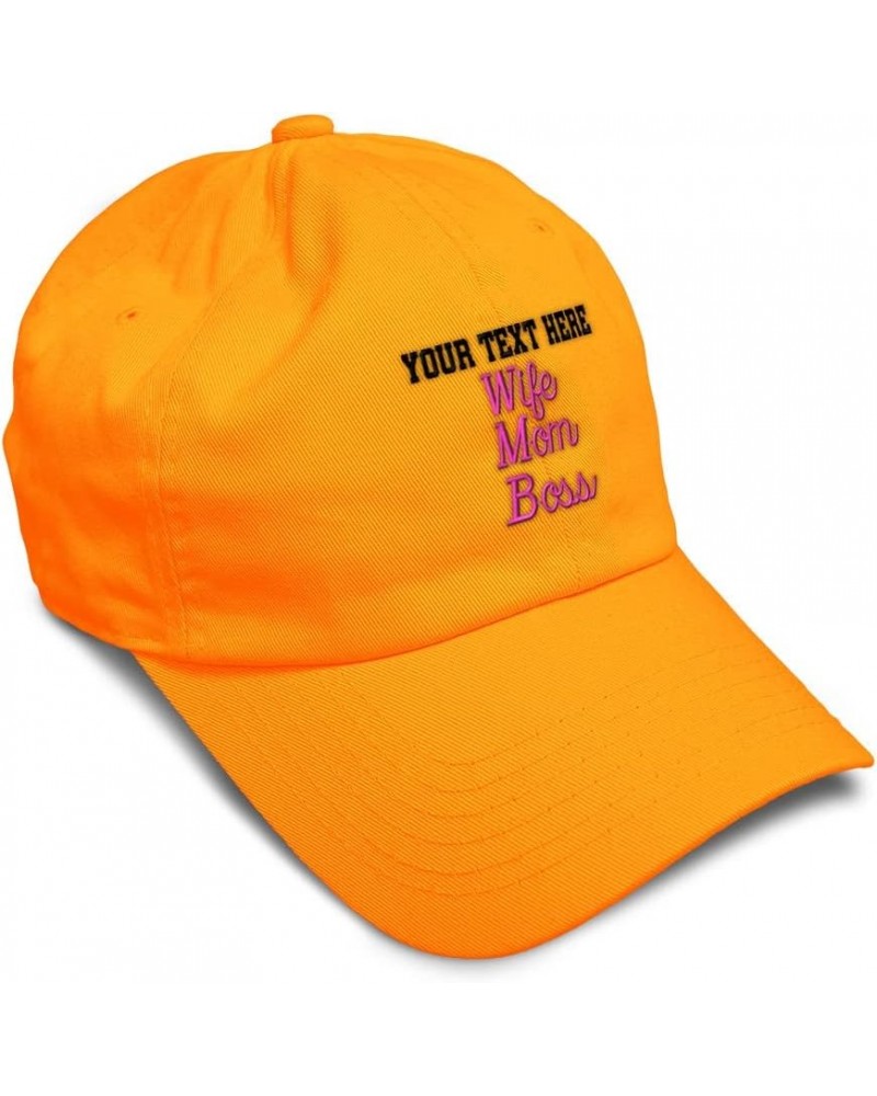 Custom Soft Baseball Cap Wife Mom Boss Embroidery Mom Boss Twill Cotton Dad Hats for Men & Women Orange Personalized Text Her...