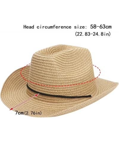 Male Summer Vintage Western Cowboy Hat Solid Drawstring Sunscreen Beach Weave Hat Leather Vest Men Western Khaki $9.77 Cowboy...