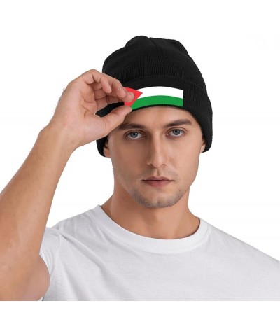 Slouchy Beanie for Women,Flag of Palestine Knit Skull Cap Warm Winter Hat Cuffed Plain Hat Black $10.12 Skullies & Beanies