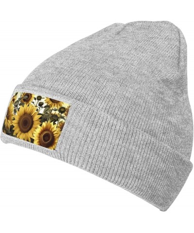 Yellow Sunflower Floral Beanie Hats for Women Men Winter Warm Knit Hat Slouchy Skull Cap Knit Cuffed Beanie Gray $14.47 Skull...