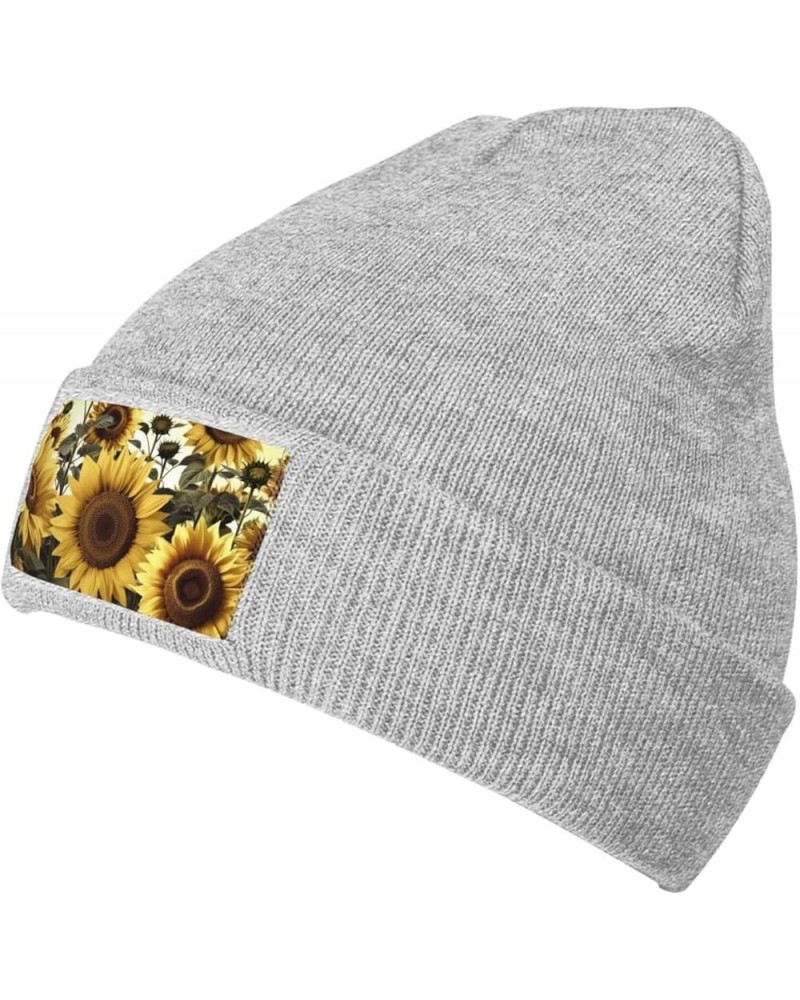 Yellow Sunflower Floral Beanie Hats for Women Men Winter Warm Knit Hat Slouchy Skull Cap Knit Cuffed Beanie Gray $14.47 Skull...