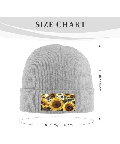 Yellow Sunflower Floral Beanie Hats for Women Men Winter Warm Knit Hat Slouchy Skull Cap Knit Cuffed Beanie Gray $14.47 Skull...