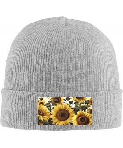 Yellow Sunflower Floral Beanie Hats for Women Men Winter Warm Knit Hat Slouchy Skull Cap Knit Cuffed Beanie Gray $14.47 Skull...