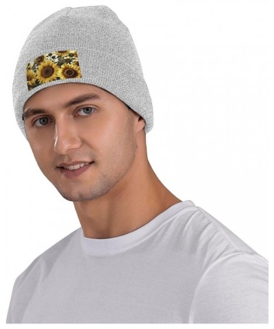 Yellow Sunflower Floral Beanie Hats for Women Men Winter Warm Knit Hat Slouchy Skull Cap Knit Cuffed Beanie Gray $14.47 Skull...