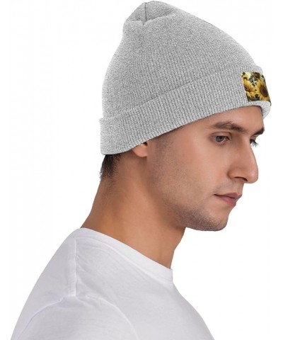 Yellow Sunflower Floral Beanie Hats for Women Men Winter Warm Knit Hat Slouchy Skull Cap Knit Cuffed Beanie Gray $14.47 Skull...