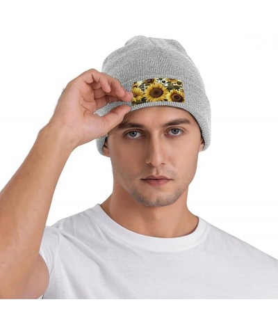 Yellow Sunflower Floral Beanie Hats for Women Men Winter Warm Knit Hat Slouchy Skull Cap Knit Cuffed Beanie Gray $14.47 Skull...