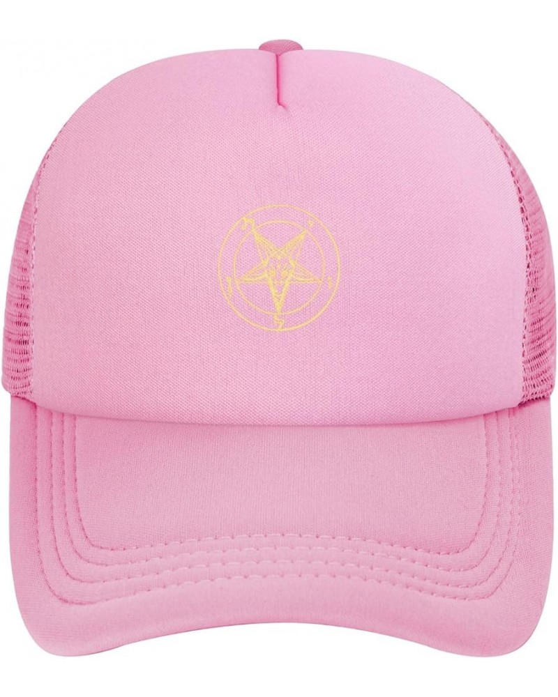 Inverted Pentacle Pewter Satanic Goat Unisex Trucker Hats Mesh Hats Sport Baseball Caps Adjustable Fashion Hat Pink $8.69 Bas...