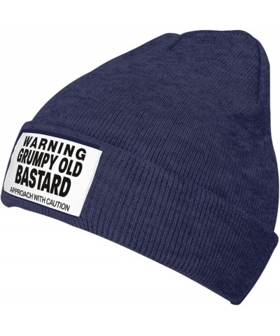 Funny Warning Grumpys Old Bastards Approachs with Caution Beanie Hat Women Knitted Warm Hat Men Knit Skull Cap Black Navy Blu...