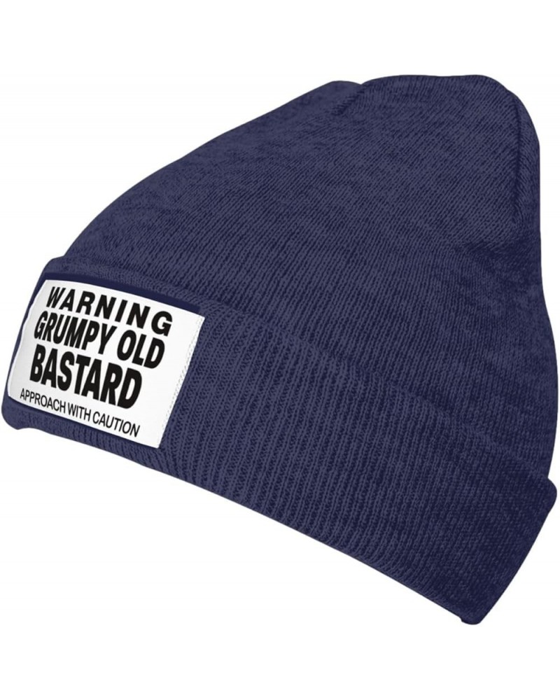 Funny Warning Grumpys Old Bastards Approachs with Caution Beanie Hat Women Knitted Warm Hat Men Knit Skull Cap Black Navy Blu...