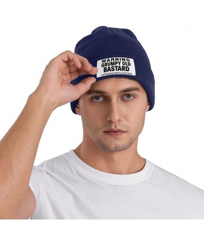 Funny Warning Grumpys Old Bastards Approachs with Caution Beanie Hat Women Knitted Warm Hat Men Knit Skull Cap Black Navy Blu...