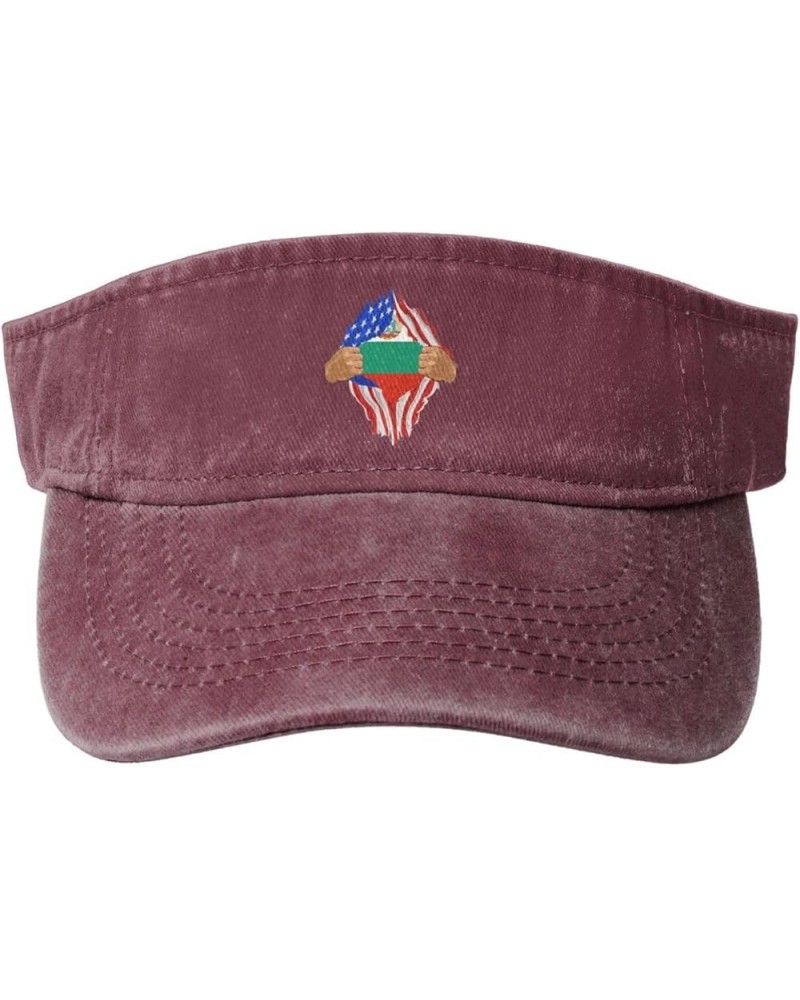 Hand Tear Flag of Bulgaria Sun Visor Hats for Women Men Adjustable Cotton Sun Hat Golf Cap Red $10.27 Visors