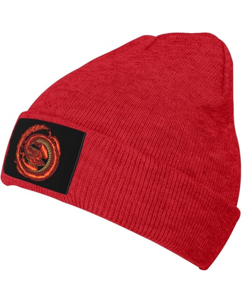 The Fiery Red Dragon Beanie Hat for Men Women Soft Cozy Skull Cap Winter Warm Knit Hats Red $12.29 Skullies & Beanies