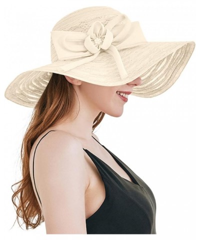 Womens Summer Dress Hat Wide Leaf Flower Bridal Shower Hat Sun Hats Beach Hat Outdoor Work Hat Beige $9.78 Sun Hats