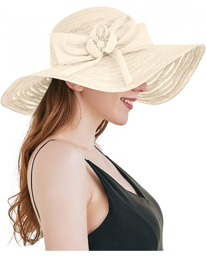 Womens Summer Dress Hat Wide Leaf Flower Bridal Shower Hat Sun Hats Beach Hat Outdoor Work Hat Beige $9.78 Sun Hats