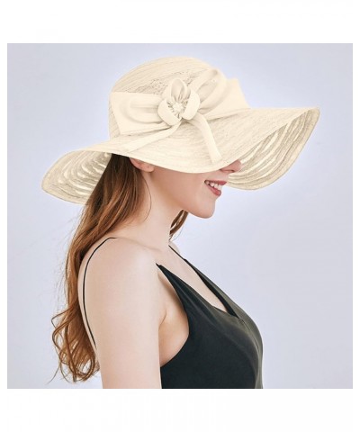 Womens Summer Dress Hat Wide Leaf Flower Bridal Shower Hat Sun Hats Beach Hat Outdoor Work Hat Beige $9.78 Sun Hats