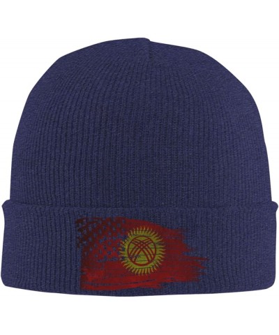 American USA Kyrgyzstan Half Flag Winter Warm Knit Hat - Soft Beanie Cap Black Navy Blue $10.23 Skullies & Beanies