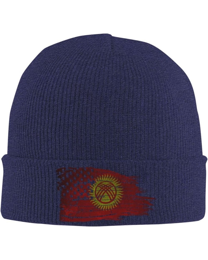 American USA Kyrgyzstan Half Flag Winter Warm Knit Hat - Soft Beanie Cap Black Navy Blue $10.23 Skullies & Beanies